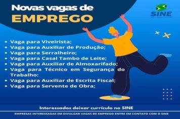 SINE DE CRISSIUMAL dispõe de novas vagas de emprego 