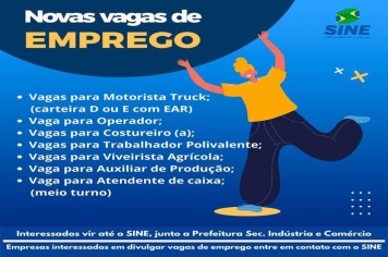 SINE DE CRISSIUMAL dispõe de novas vagas de emprego