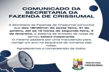 Comunicado da Secretaria da Fazenda de Crissiumal