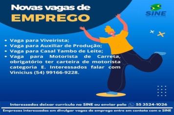 SINE DE CRISSIUMAL dispõe de novas vagas de emprego