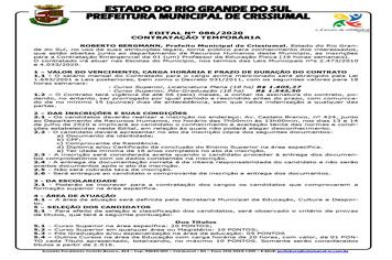 EDITAL 086/2020-PROFESSOR(A) EDUCAÇÃO FÍSICA