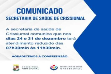 Comunicado da secretaria de saúde de Crissiumal