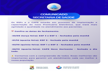 Secretaria de Saúde de Crissiumal Informa