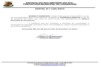 EDITAL 126/2017-AUDIÊNCIA PÚBLICA-CÓDIGO TRIBUTÁRIO MUNICIPAL
