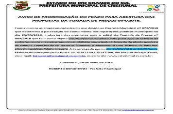 PRORROGAÇÃO PRAZO ABERTURA TOMADA DE PREÇOS 004/2018