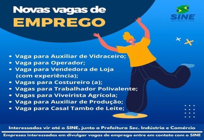 SINE DE CRISSIUMAL dispõe de novas vagas de emprego