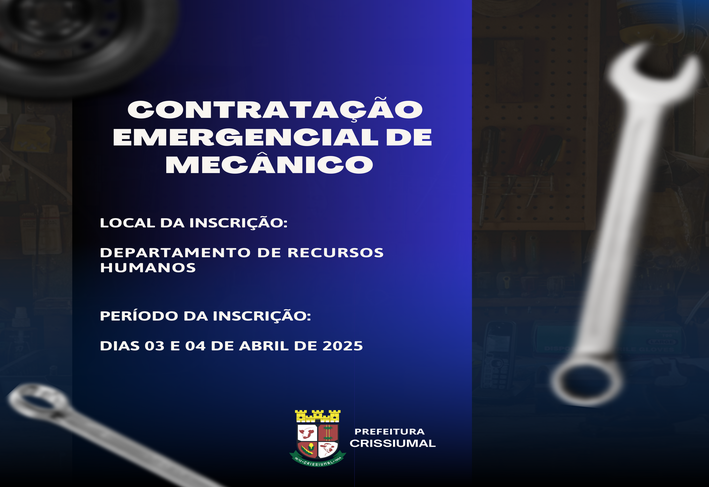 Abertas as Inscrições para Contratação Emergencial de Mecânico