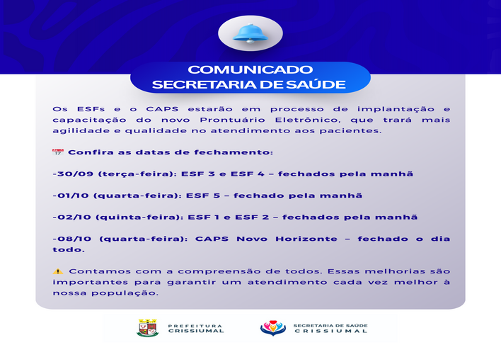 Secretaria de Saúde de Crissiumal Informa