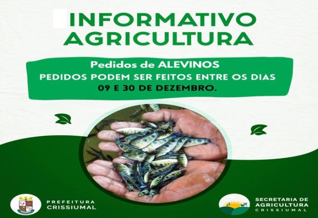Secretaria de Agricultura de Crissiumal libera pedidos de alevinos.