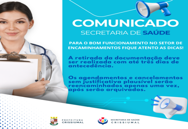 Comunicado da Secretaria de Saúde de Crissiumal