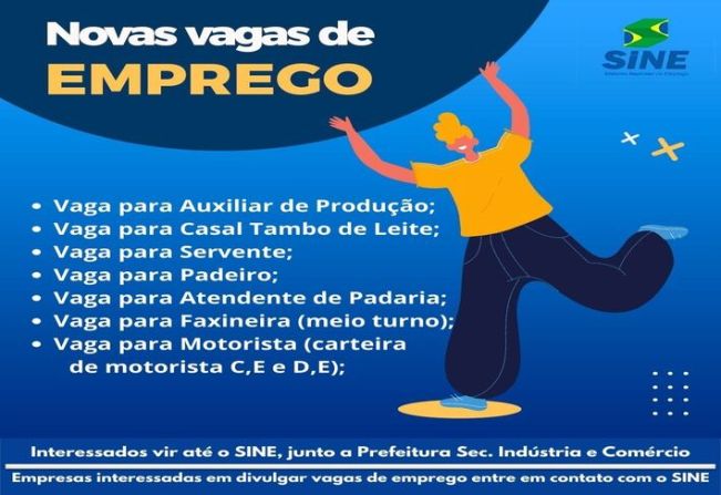 SINE DE CRISSIUMAL dispõe de novas vagas de emprego